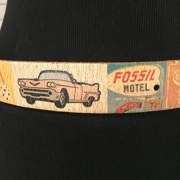 Fossil Belt Womens Small SZ 32 Multicolor Y2K Drive-In Motel Music Notes Leather - Picture 5 of 10